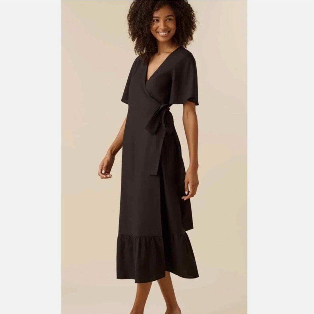 NWT Vetta The Flutter Sleeve Wrap Dress in Black XS